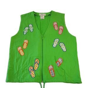 VTG Mandal Bay Vest Large Colorful Flip Flop Sandals Zip Front Summer Art Beads
